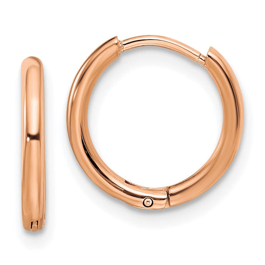 SRE1463 Chisel Stainless Steel Polished Rose IP-plated 1.6mm Hinged Hoop Earrings