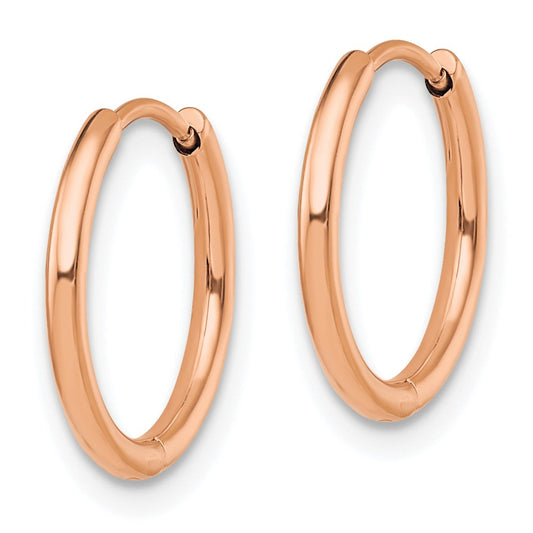 SRE1464 Chisel Stainless Steel Polished Rose IP-plated 1.6mm Hinged Hoop Earrings