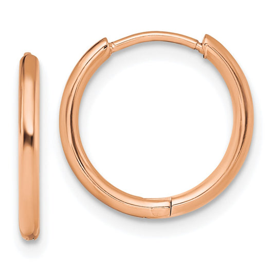 SRE1464 Chisel Stainless Steel Polished Rose IP-plated 1.6mm Hinged Hoop Earrings