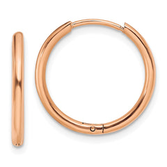 SRE1465 Chisel Stainless Steel Polished Rose IP-plated 1.6mm Hinged Hoop Earrings