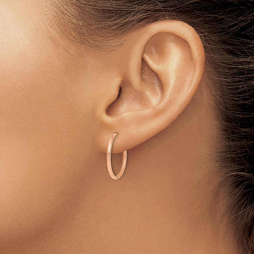 SRE1466 Chisel Stainless Steel Polished Rose IP-plated 1.6mm Hinged Hoop Earrings