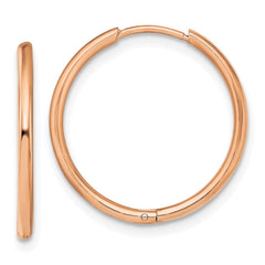 SRE1466 Chisel Stainless Steel Polished Rose IP-plated 1.6mm Hinged Hoop Earrings