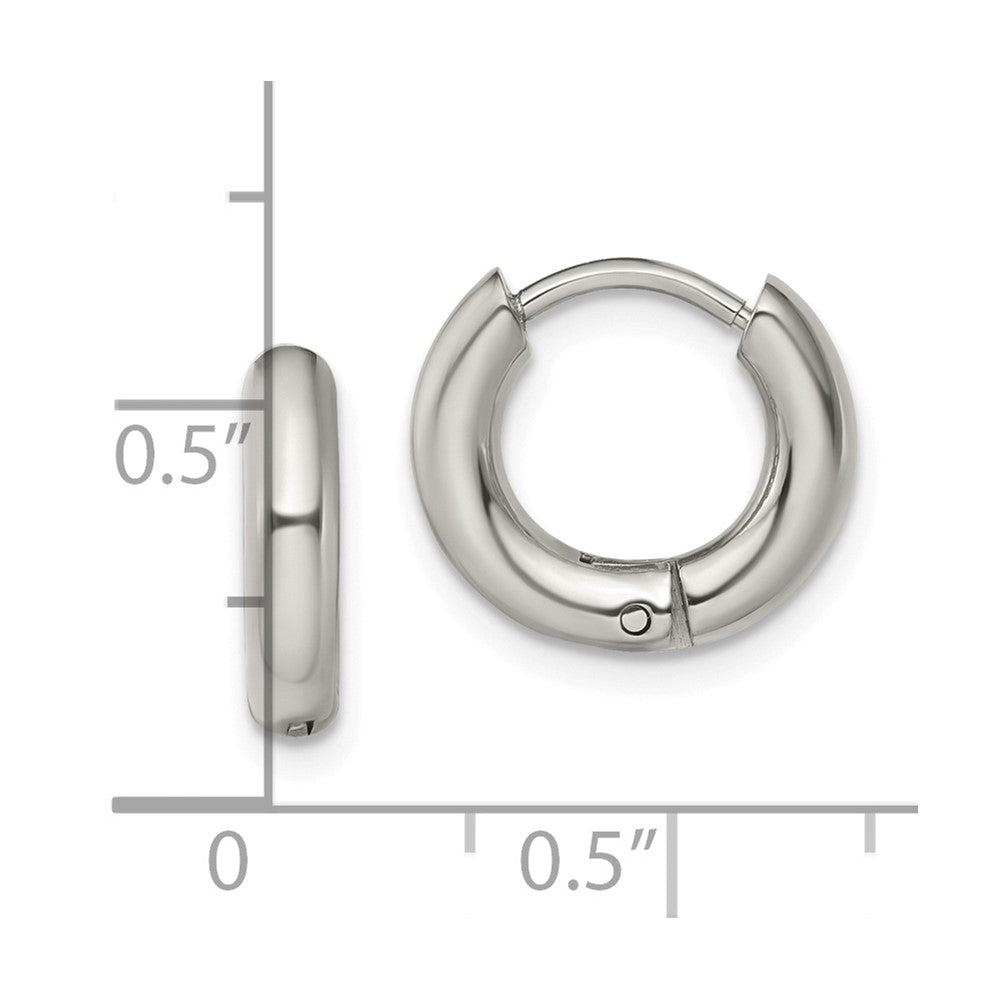 SRE1468 Chisel Stainless Steel Polished 3mm Hinged Hoop Earrings