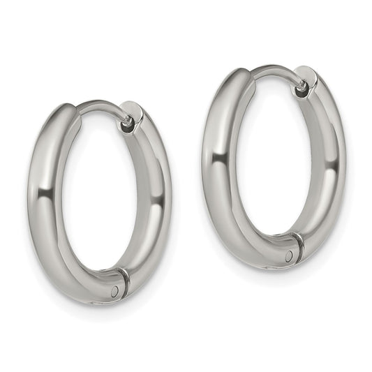 SRE1469 Chisel Stainless Steel Polished 3mm Hinged Hoop Earrings