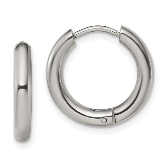SRE1469 Chisel Stainless Steel Polished 3mm Hinged Hoop Earrings