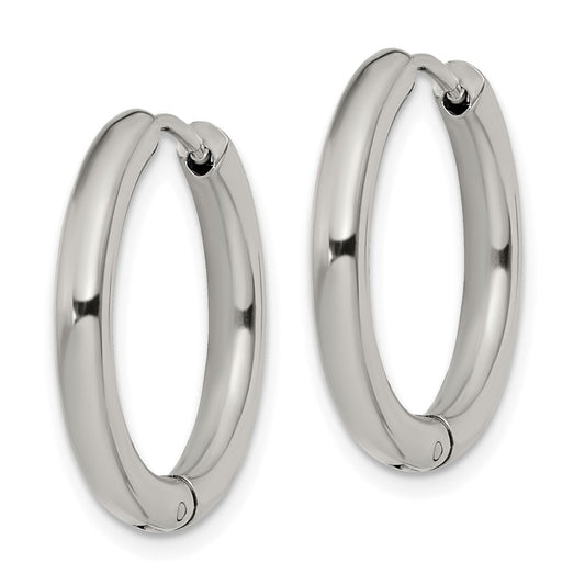 SRE1470 Chisel Stainless Steel Polished 3mm Hinged Hoop Earrings