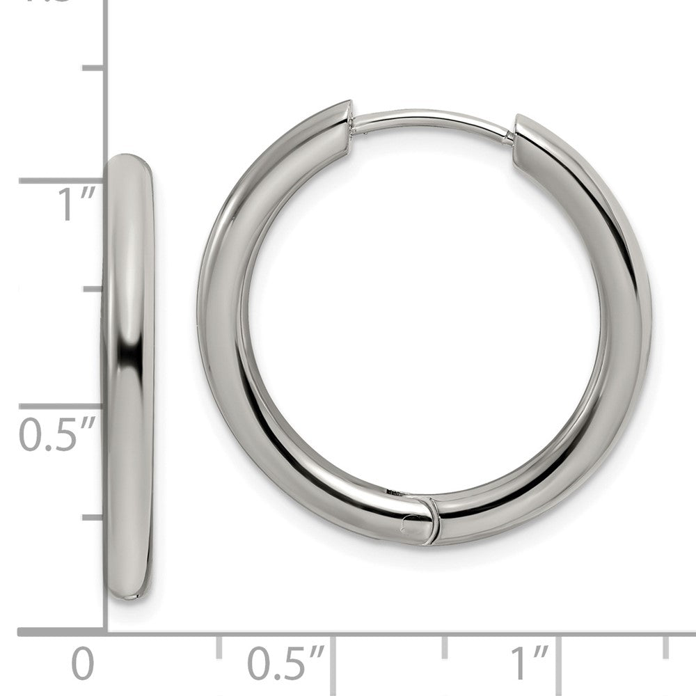 SRE1471 Chisel Stainless Steel Polished 3mm Hinged Hoop Earrings