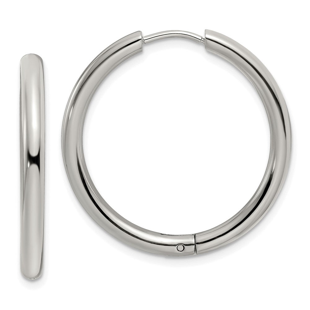 SRE1472 Chisel Stainless Steel Polished 3mm Hinged Hoop Earrings
