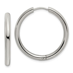 SRE1472 Chisel Stainless Steel Polished 3mm Hinged Hoop Earrings