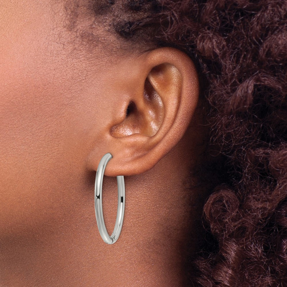 SRE1473 Chisel Stainless Steel Polished 3mm Hinged Hoop Earrings