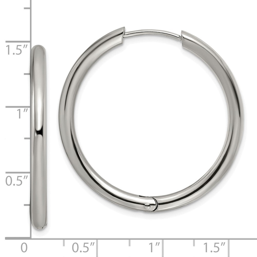 SRE1473 Chisel Stainless Steel Polished 3mm Hinged Hoop Earrings