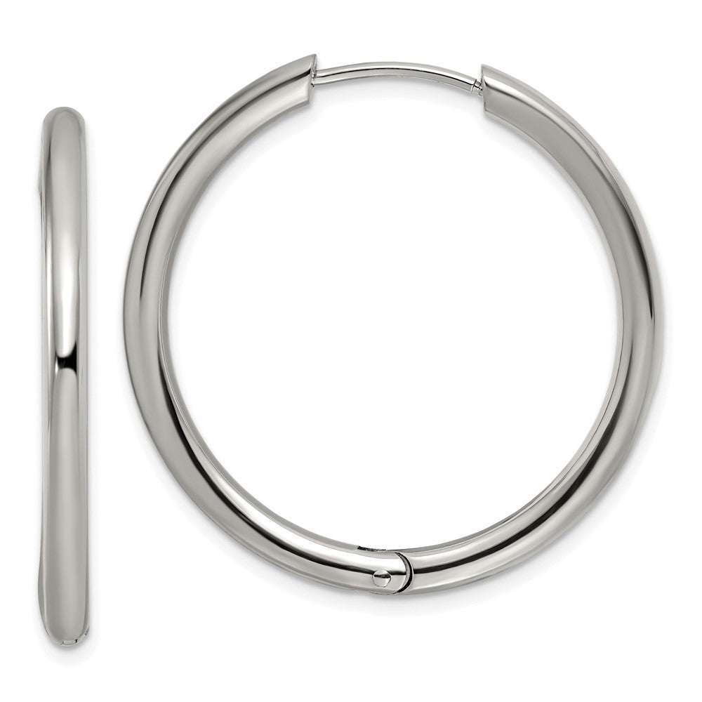 SRE1473 Chisel Stainless Steel Polished 3mm Hinged Hoop Earrings