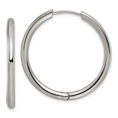 SRE1473 Chisel Stainless Steel Polished 3mm Hinged Hoop Earrings