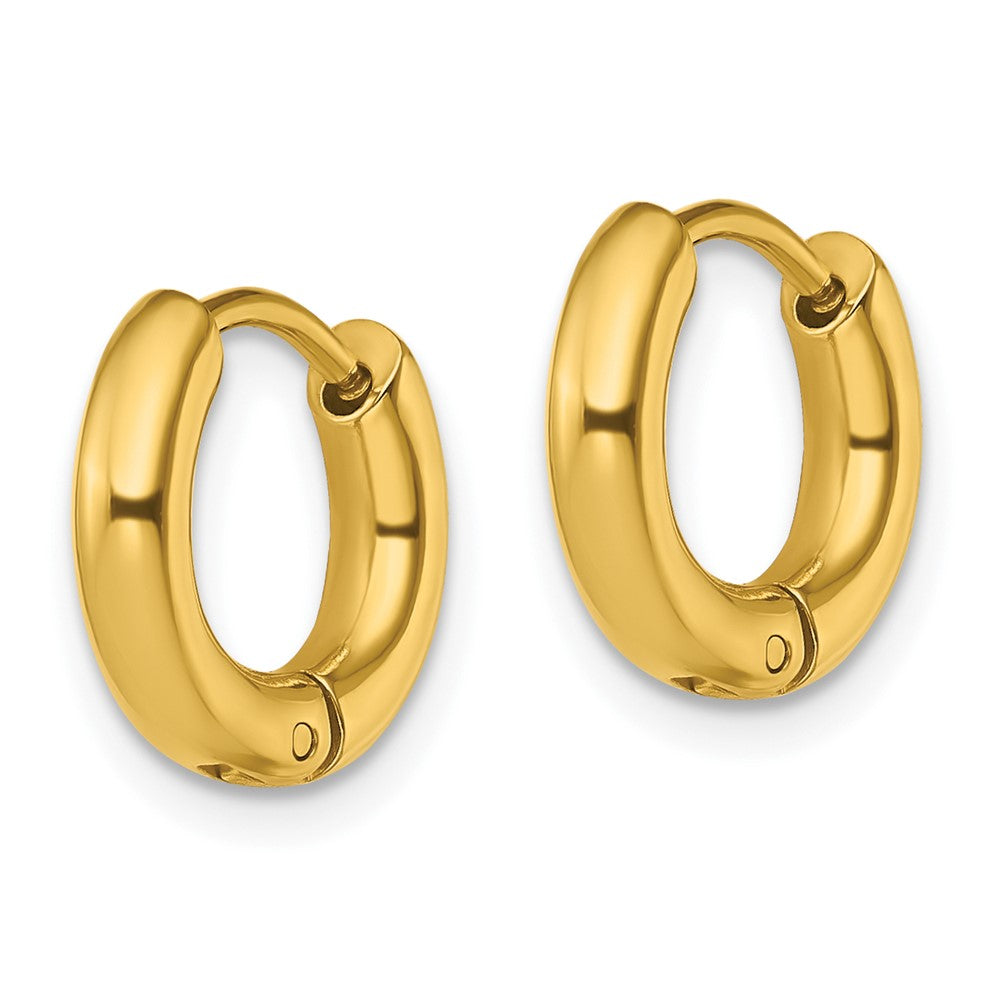 SRE1474 Chisel Stainless Steel Polished Yellow IP-plated 3mm Hinged Hoop Earrings