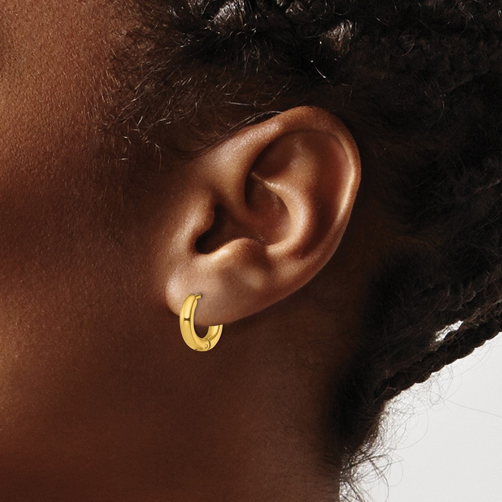 SRE1474 Chisel Stainless Steel Polished Yellow IP-plated 3mm Hinged Hoop Earrings