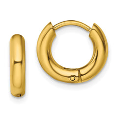 SRE1474 Chisel Stainless Steel Polished Yellow IP-plated 3mm Hinged Hoop Earrings