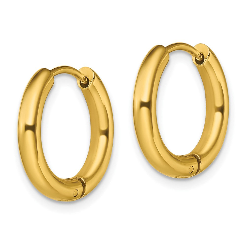 SRE1475 Chisel Stainless Steel Polished Yellow IP-plated 3mm Hinged Hoop Earrings
