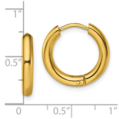 SRE1475 Chisel Stainless Steel Polished Yellow IP-plated 3mm Hinged Hoop Earrings