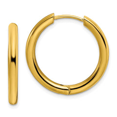 SRE1477 Chisel Stainless Steel Polished Yellow IP-plated 3mm Hinged Hoop Earrings