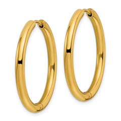 SRE1478 Chisel Stainless Steel Polished Yellow IP-plated 3mm Hinged Hoop Earrings