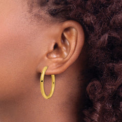 SRE1478 Chisel Stainless Steel Polished Yellow IP-plated 3mm Hinged Hoop Earrings