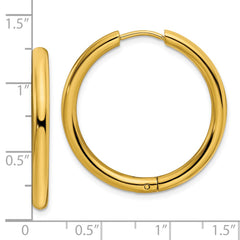 SRE1478 Chisel Stainless Steel Polished Yellow IP-plated 3mm Hinged Hoop Earrings