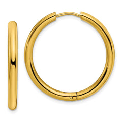 SRE1478 Chisel Stainless Steel Polished Yellow IP-plated 3mm Hinged Hoop Earrings