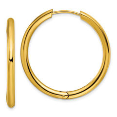 SRE1479 Chisel Stainless Steel Polished Yellow IP-plated 3mm Hinged Hoop Earrings