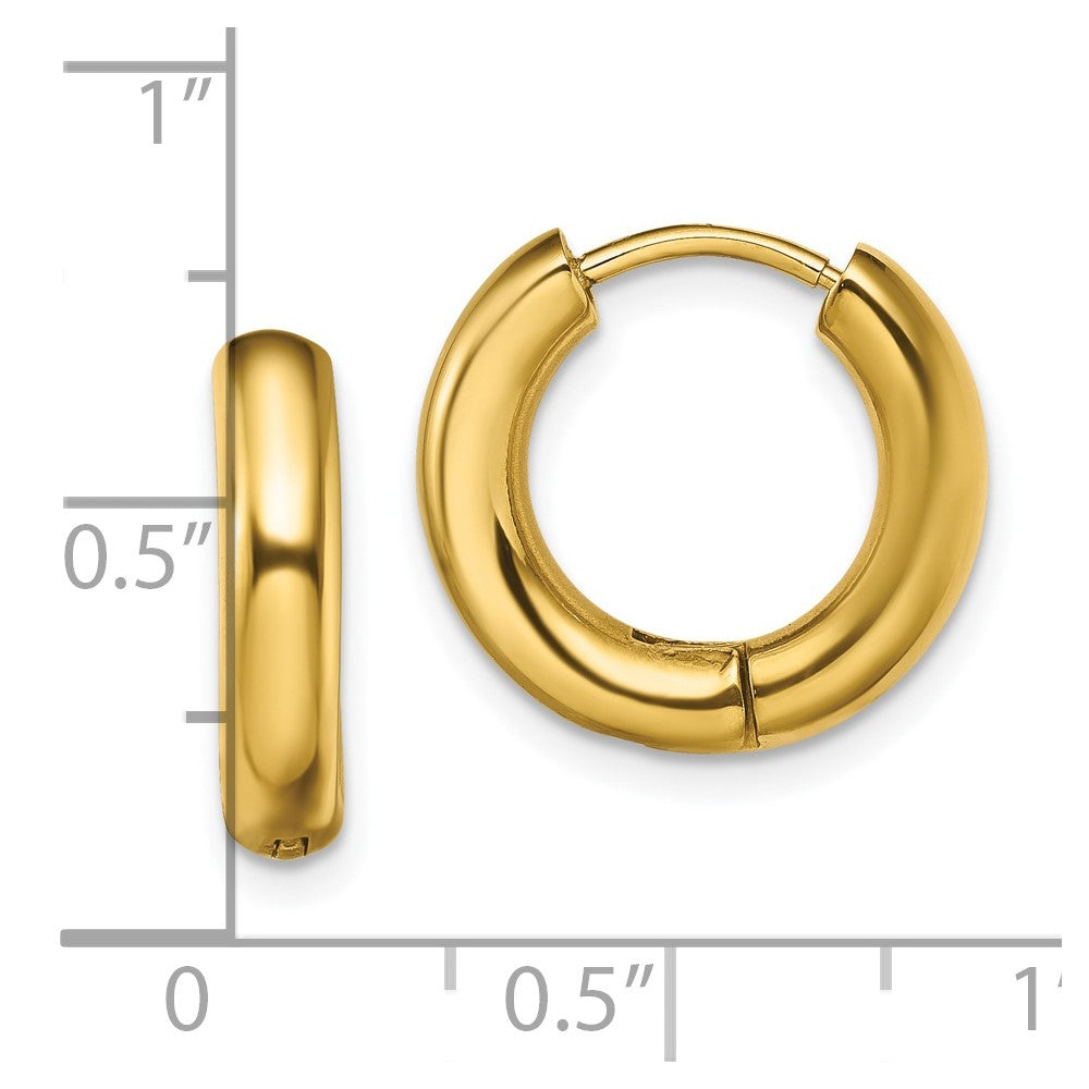 SRE1488 Chisel Stainless Steel Polished Yellow IP-plated 3.5mm Hinged Hoop Earrings