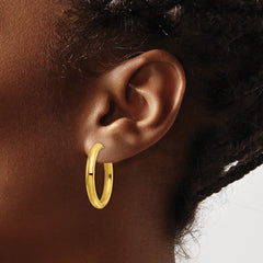 SRE1489 Chisel Stainless Steel Polished Yellow IP-plated 3.5mm Hinged Hoop Earrings
