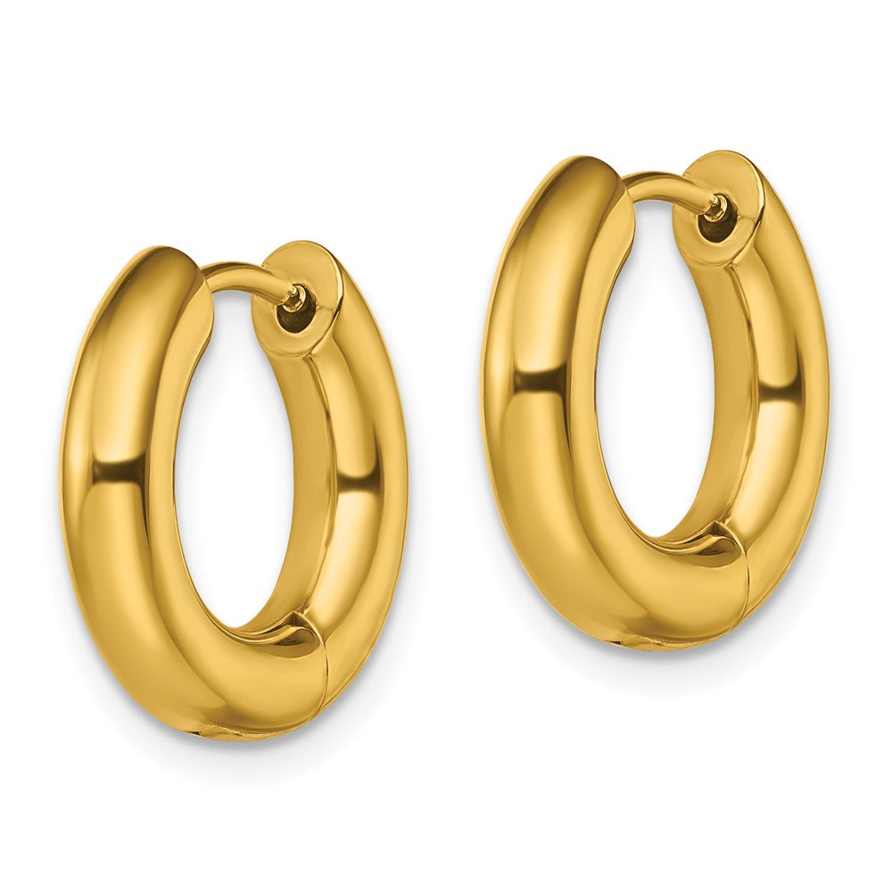 SRE1495 Chisel Stainless Steel Polished Yellow IP-plated 4mm Hinged Hoop  Earrings