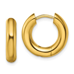 SRE1495 Chisel Stainless Steel Polished Yellow IP-plated 4mm Hinged Hoop  Earrings