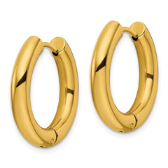 SRE1496 Chisel Stainless Steel Polished Yellow IP-plated 4mm Hinged Hoop Earrings