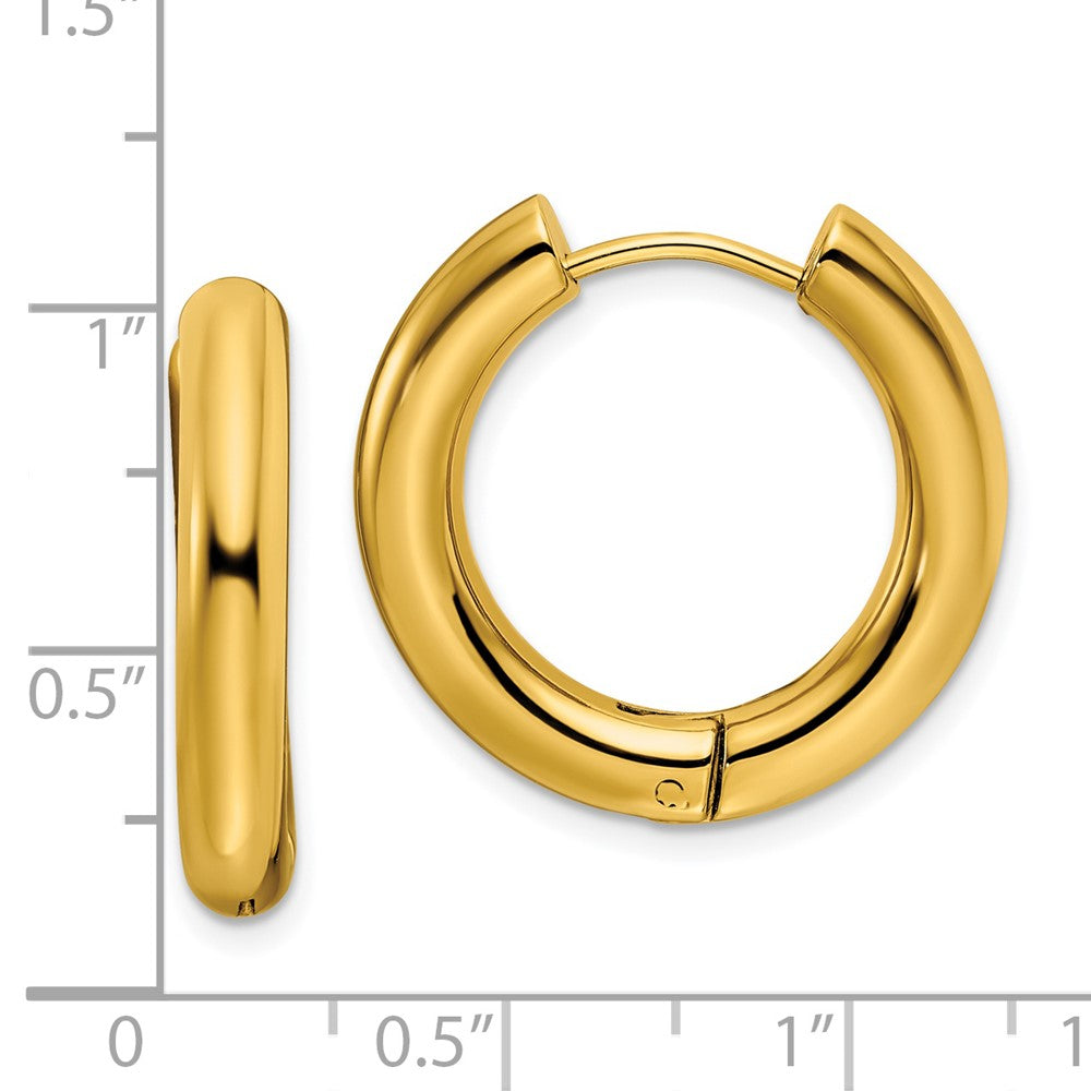 SRE1496 Chisel Stainless Steel Polished Yellow IP-plated 4mm Hinged Hoop Earrings