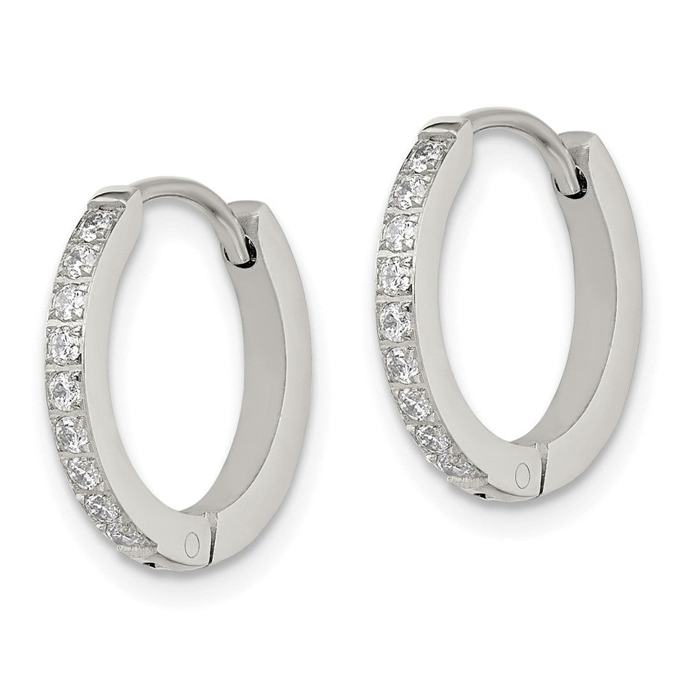 SRE1512 Chisel Stainless Steel Polished with Preciosa Crystal 2mm Hinged Hoop Earrings