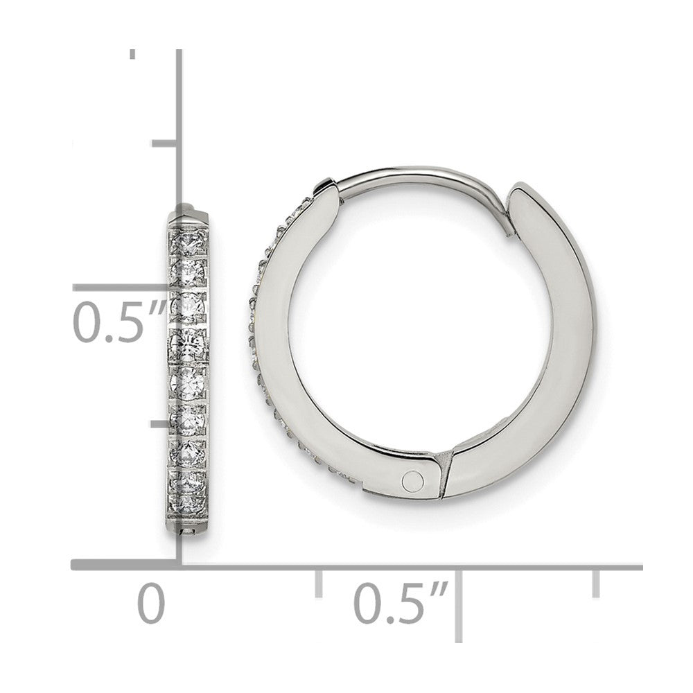 SRE1512 Chisel Stainless Steel Polished with Preciosa Crystal 2mm Hinged Hoop Earrings