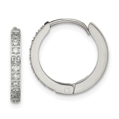 SRE1512 Chisel Stainless Steel Polished with Preciosa Crystal 2mm Hinged Hoop Earrings