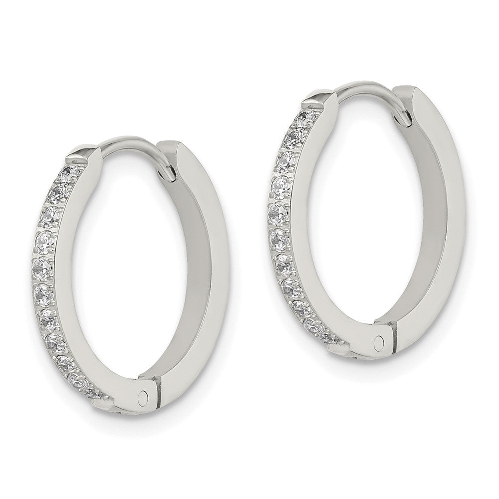 SRE1513 Chisel Stainless Steel Polished with Preciosa Crystal 2mm Hinged Hoop Earrings