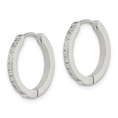 SRE1513 Chisel Stainless Steel Polished with Preciosa Crystal 2mm Hinged Hoop Earrings