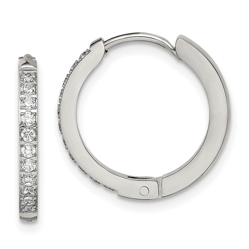 SRE1513 Chisel Stainless Steel Polished with Preciosa Crystal 2mm Hinged Hoop Earrings