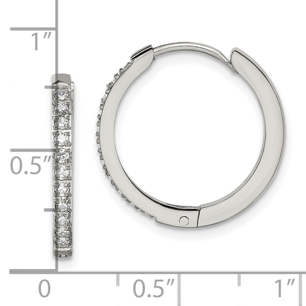 SRE1514 Chisel Stainless Steel Polished with Preciosa Crystal 2mm Hinged Hoop Earrings