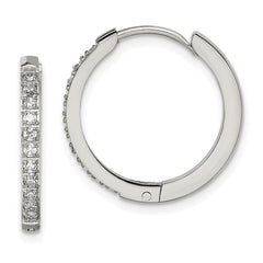 SRE1514 Chisel Stainless Steel Polished with Preciosa Crystal 2mm Hinged Hoop Earrings