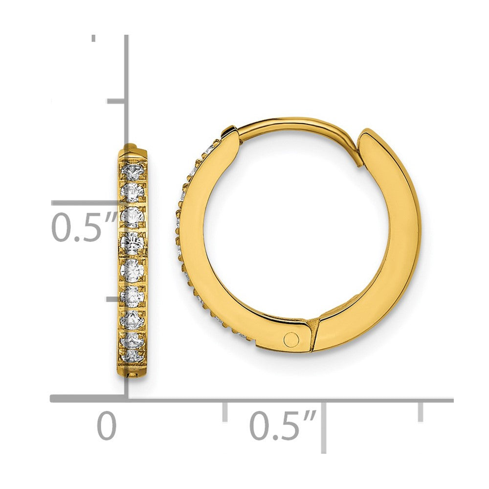 SRE1517 Chisel Stainless Steel Polished Yellow IP-plated with Preciosa Crystal Hinged Hoop Earrings