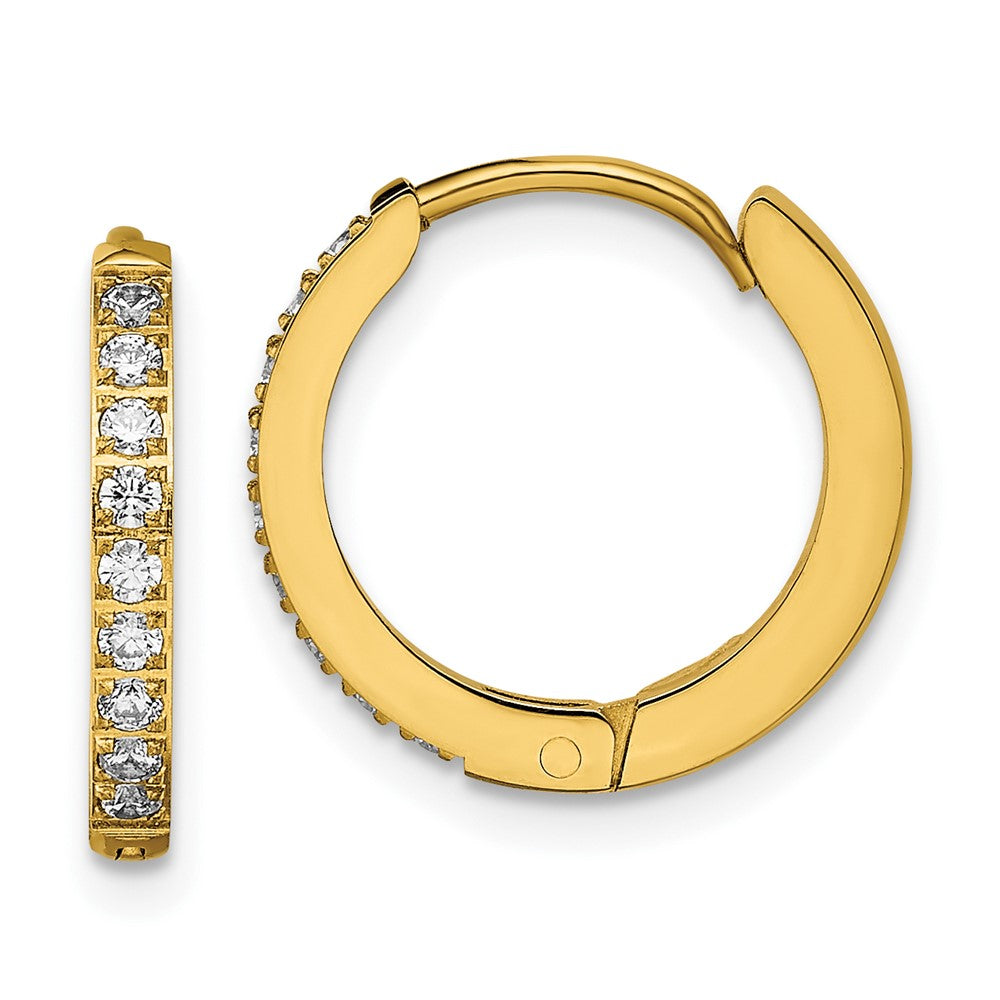 SRE1517 Chisel Stainless Steel Polished Yellow IP-plated with Preciosa Crystal Hinged Hoop Earrings