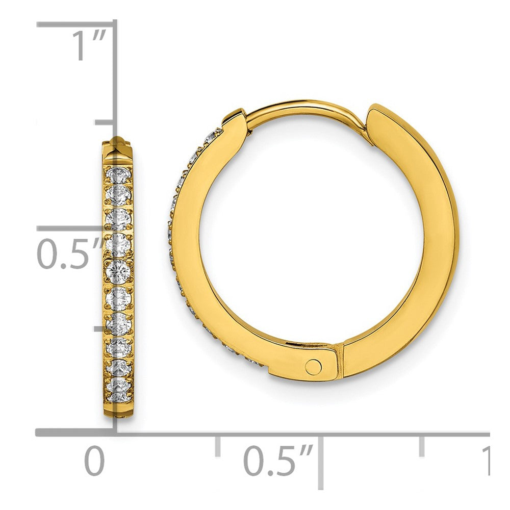 SRE1518 Chisel Stainless Steel Polished Yellow IP-plated with Preciosa Crystal Hinged Hoop Earrings