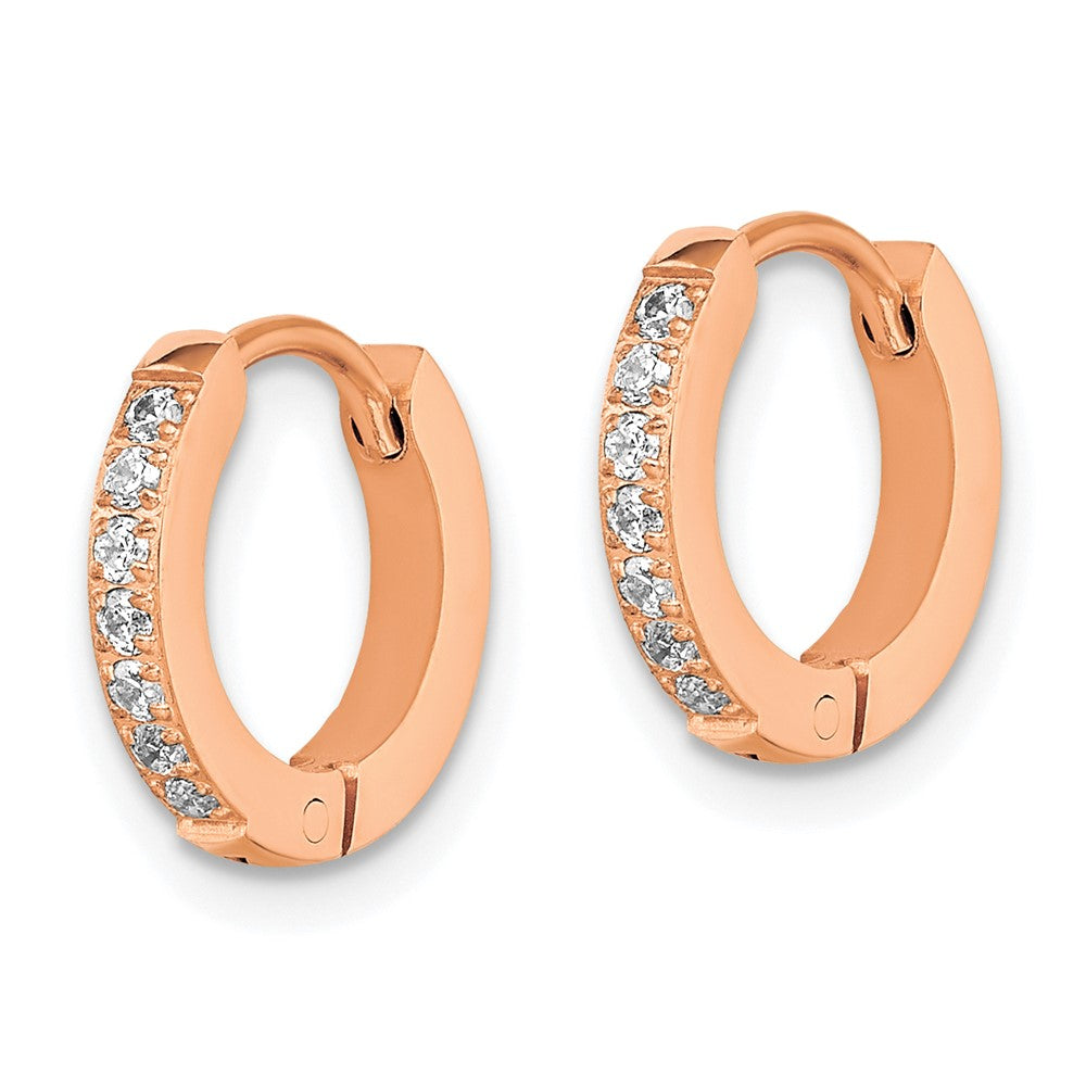 SRE1520 Chisel Stainless Steel Polished Rose IP-plated with Preciosa Crystal Hinged Hoop Earrings