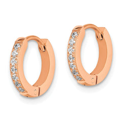 SRE1520 Chisel Stainless Steel Polished Rose IP-plated with Preciosa Crystal Hinged Hoop Earrings