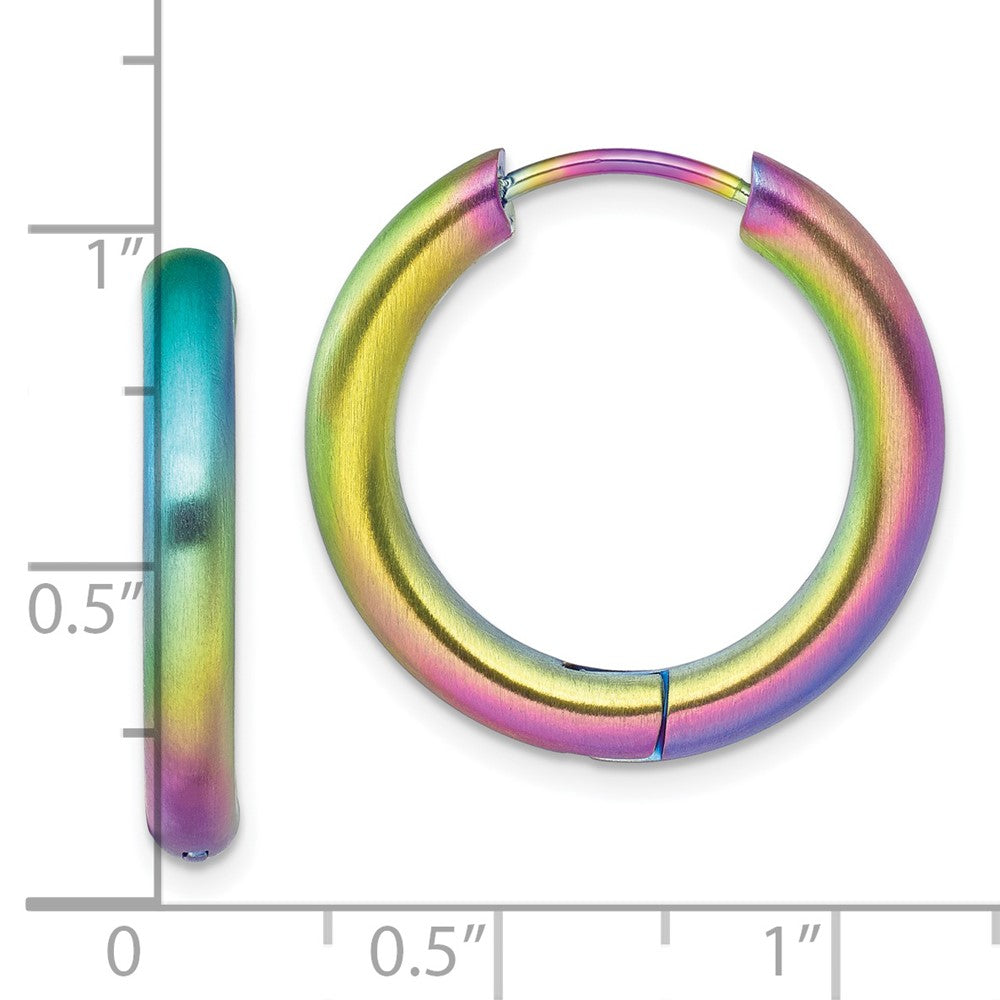 SRE1523 Chisel Stainless Steel Brushed Rainbow IP-plated 3.5mm Hinged Hoop Earrings