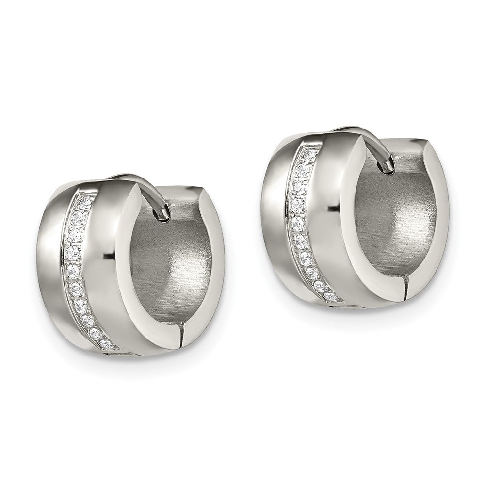 SRE1524 Chisel Stainless Steel Polished with Preciosa Crystal 7mm Hinged Hoop Earrings