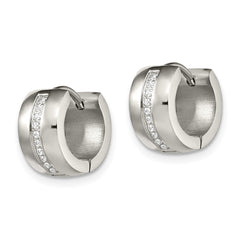 SRE1524 Chisel Stainless Steel Polished with Preciosa Crystal 7mm Hinged Hoop Earrings